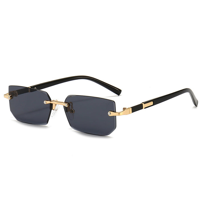 Square Rimless Vintage Sunglasses Stylish Design Golden Frame Black Hip Hop Sunglasses