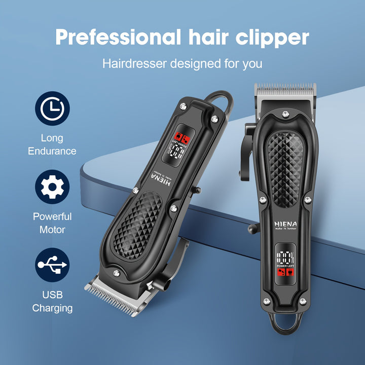 HIENA PRO Men's Hair Clippers & Beard Trimmers Set - 2pcs, USB Rechargeable, 1500mAh Lithium Battery, with Limit Comb & Barber Cloth for Home Grooming