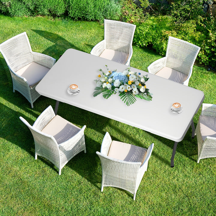 Table pliante en plastique 4ft/6ft, table à manger portable intérieure extérieure avec poignée de transport, verrous - Blanc