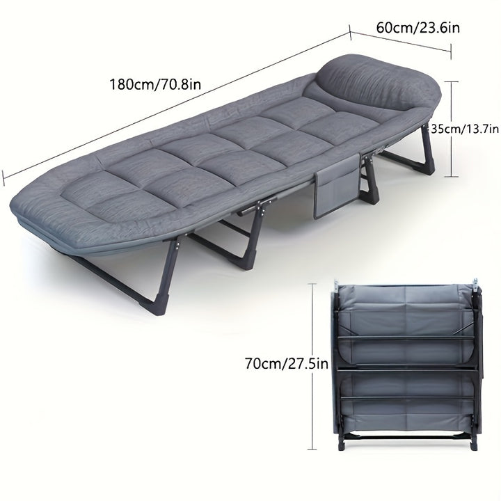 Chaise longue pliante en acier inoxydable avec coussin en polyester gris - Têtière réglable, accoudoirs et poches latérales pour la maison, le camping et la détente en extérieur, coussins de chaise d'extérieur, KNERS