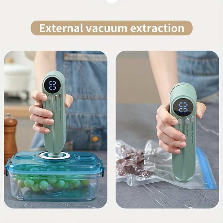 Portable USB Rechargeable Vacuum Sealer with Quick Seal, Airtight Bags & Pump - Space-Saving Design for Food Preservation of Snacks, Meat, Fruits & Vegetables