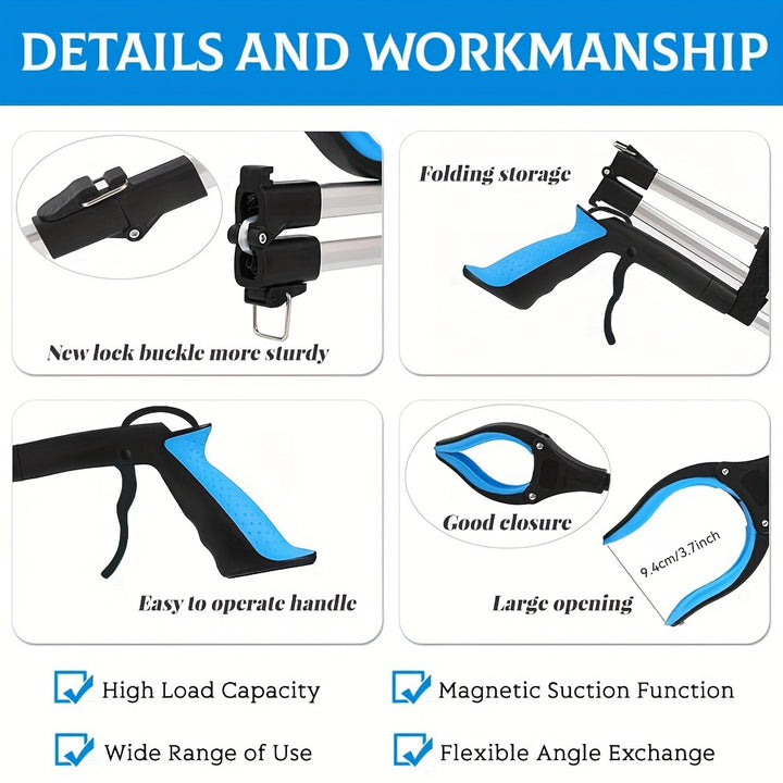 Extra Long 43" Grabber Tool with Magnetic Tip, Foldable Reacher Claw for Trash Pickup, Lightweight Aluminum Arm Extension, Multi-Angle Gripping, Non-Electric Litter Picker for Elderly - Ideal for Bedroom, Toilet, Kitchen, Pat