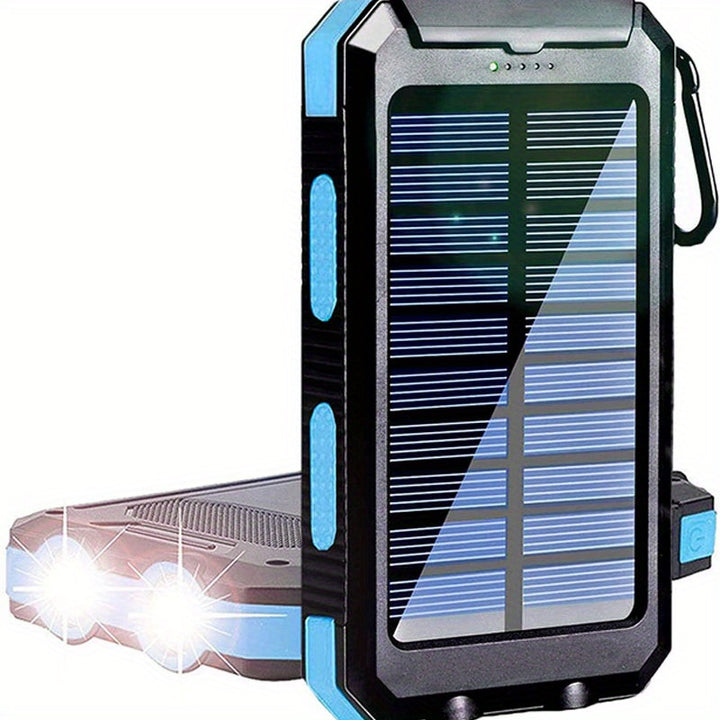 1pc, Portable Solar Power Bank with External Battery Charger and Strong LED Light, 2 USB Charging Ports for Outdoor Camping, Hiking and Emergency Use