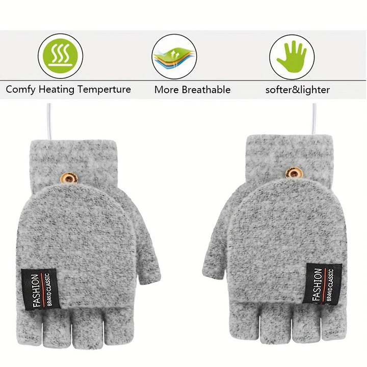 [Heated Fingerless] USB Heating Gloves | Knitted Fingerless | Washable Design | Winter Hand Warmth | Laptop Gloves