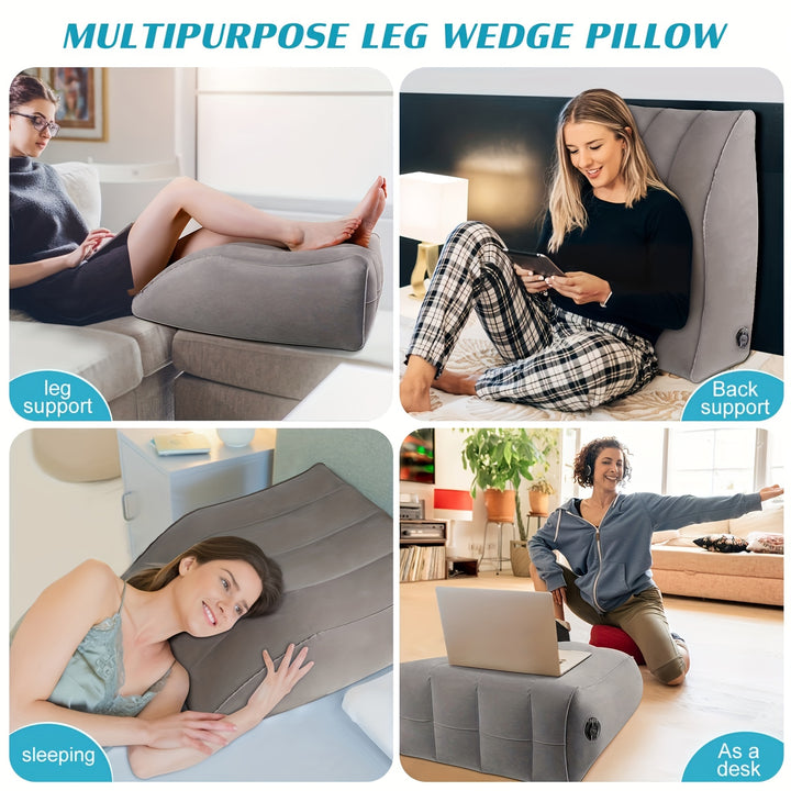 1pc Inflatable Comfort Leg Elevation Pillow - Ergonomic Wedge Design For Enhanced Blood Circulation, Leg Injury Recovery, And Relaxation - Portable With Storage Bag, Versatile, And Compact For Travel, Perfect Christmas, Hallo