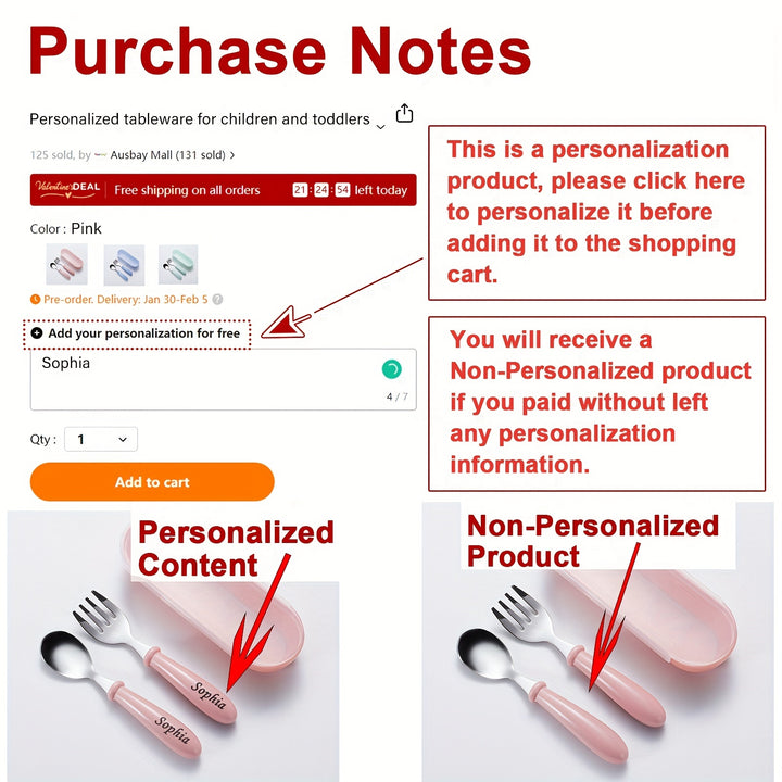 [Customized] Personalized Any Name Children's Tableware Spoon And Fork Storage Box Set, Children's Tableware Set Easter Gift