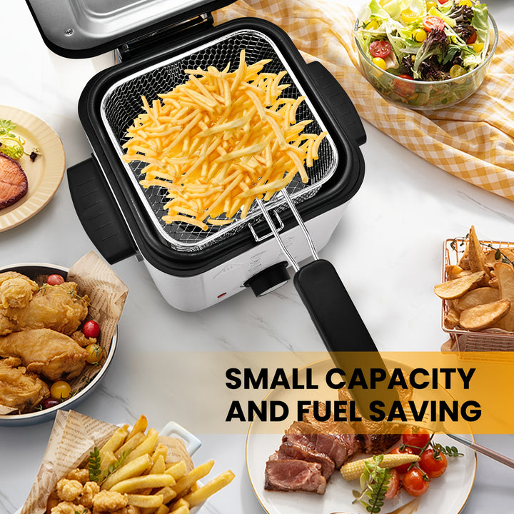 SUSTEAS 1500W Electric Deep Fryer with Basket - Stainless Steel, Non-Stick Inner Pot, Removable Lid, Temperature Control & Easy-Clean Design for Crispy Homemade French Fries & More, Deep Fryer Basket