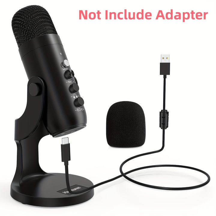 USB Microphone, Condenser Computer PC Mic, Plug&Play Gaming Microphones For PS 4&5.Headphone Output&Volume Control, Mic Gain Control, Mute Button For Vocal, For YouTube Podcast On Mac&WindowsBlack