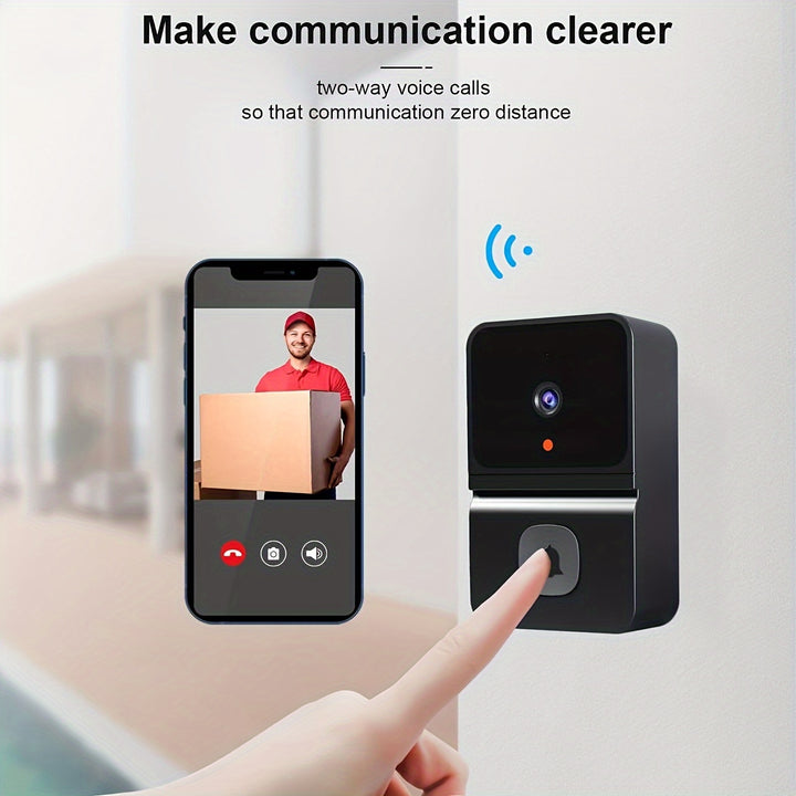 Wireless Smart WiFi Doorbell with 1pc Built-in Battery - 2-Way Audio, Night Vision, Low Power Consumption Security Camera - USB Rechargeable, Sleek Black Design, Advanced Audio Technology, Supports 2.4G WiFi for Easy Home Sur