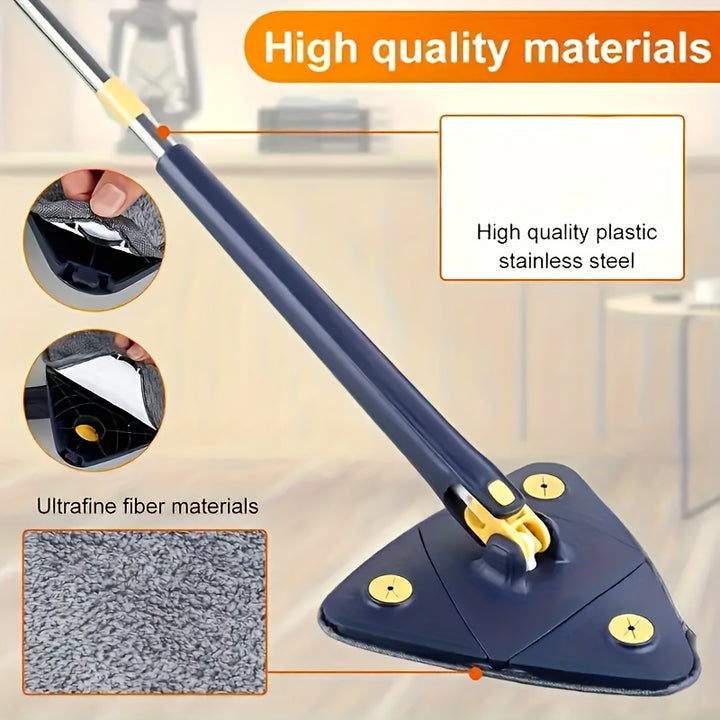[360° Rotating Cleaning Mop] 1Set Triangle 360° Rotating Cleaning Mop - Hands-Free, Dual-Use, Stainless Steel/Plastic - Ideal for Kitchen, Bathroom, Living Room