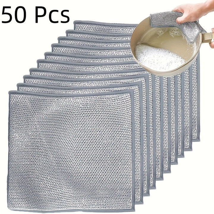 50-Pack Scratch-Free Mesh Cleaning Cloths - Reusable & Washable, Ideal for Kitchen, Bathroom, Dining - Lightweight, Woven Polyester Towels for Living Room, Wall, Floor - Contemporary Space Themed