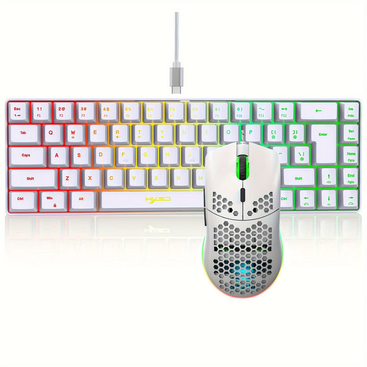 HXSJ-RGB Keyboard And Gaming Mouse Combo, Compact 68-Key Mini Wired Keyboard with RGB Lighting And a 1000-6400 DPI Mouse, Suitable for Gaming on PS4, Xbox, PC, Laptop, And Mac.