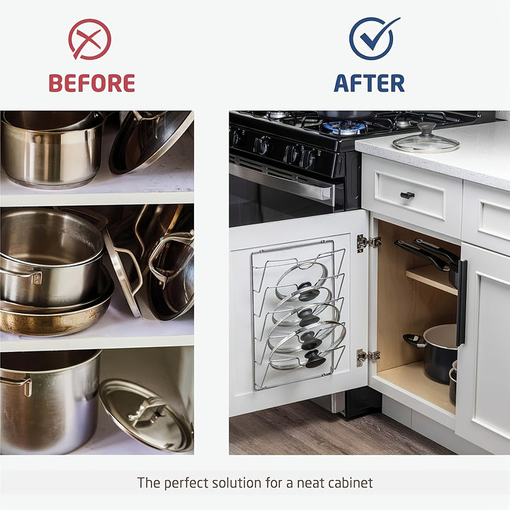 1 Pc of a Sturdy Metal Organizer for Hanging Pot Lids, Designed As a Multi-Level Wall-Mounted Storage Solution for Pots And Lids