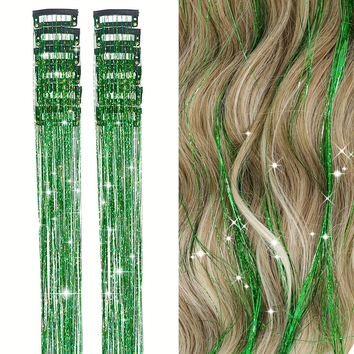 12Pcs Hair Tinsel Clip In 19.6Inch Tinsel Hair Extensions Clip In Hair Tinsel Kit Heat Resistant Shiny Sparkle Glitter Hair Extensions Fairy Hair Accessories For Women
