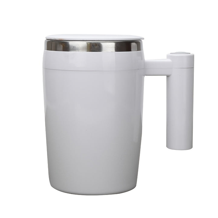 Tazza da caffè auto-miscelante da 12,85 oz - Miscelazione senza sforzo con un solo tocco, ricaricabile USB, acciaio inossidabile e ABS, bianca con accenti marroni - Perfetta per casa, ufficio, palestra, scuola, tazza da caffè