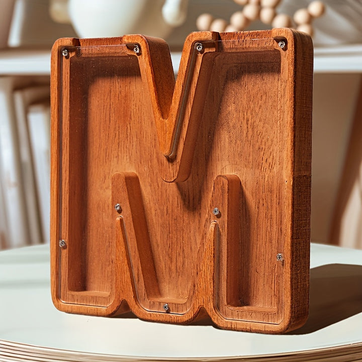 Wooden Lettered Piggy Bank, Personalized Lettered Bank, Wooden Bank 26 English Alphabet Bank, Home Decoration Children's Gifts Halloween、Christmas Gift、Thanksgiving Day easter gift