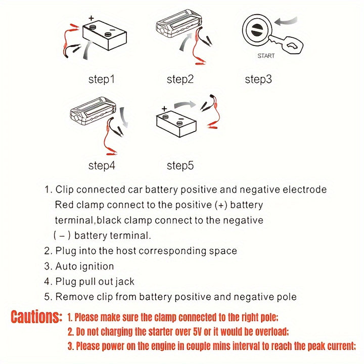 Portable Car Jump Starter Emergency Power Bank - 12V Battery Booster Charger for 6.0L Gasoline And 5.0L Diesel Engines - with Flashlight - for Cars, Motorcycles, SUVs - Safely Jump-Start A Dead Battery In Seconds - Perfect Gi