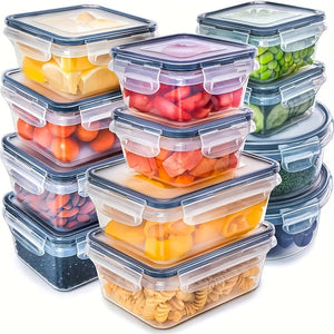 12/24pcs Transparent Kitchen Food Storage Container Set - Microwave Safe, Multipurpose Plastic Meal Prep Boxes with Flip-Top Lids + 24 Chalkboard Labels - Ideal for Vegetables, Fruits, Grains & More