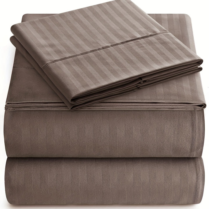 [1800 Thread Count] Italian-Style Striped Sheet Set - 4pcs, 1800 Thread Count Microfiber, Deep Pocket, Breathable, Machine Washable - All-Season Bedding