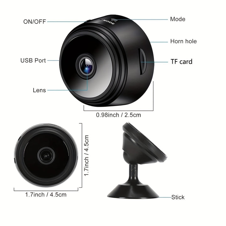 Smart Wireless Mini Security Camera, 480p Video, Motion Alert, Non-Waterproof, Self-Adhesive, Indoor Use, 2.4GHz WiFi, with Rechargeable Lithium Polymer Battery, USB Charging, Application Control, Tamper Feature, for Portable