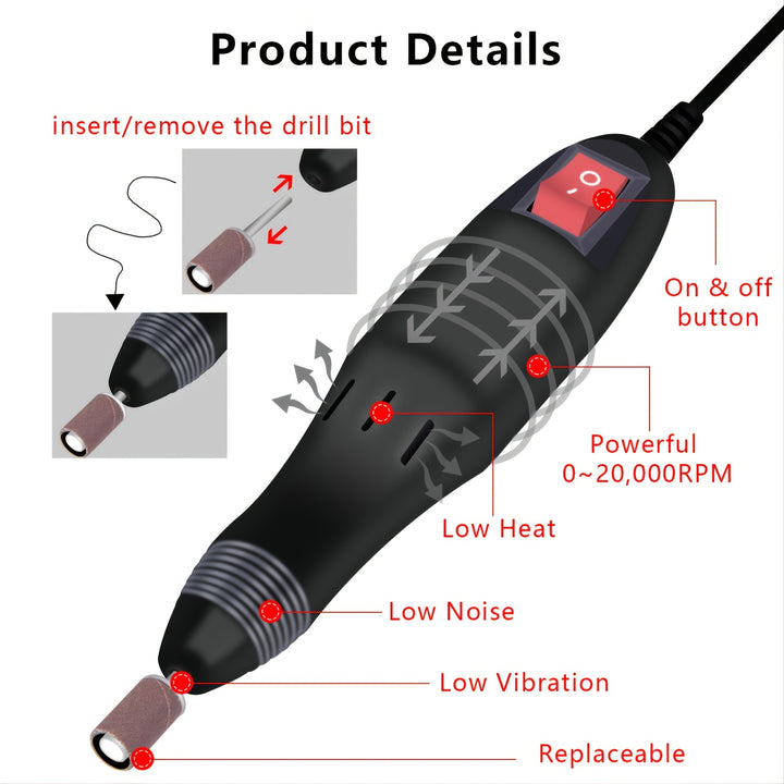 156pcs Professional Electric Nail Drill Machine Set - Low Noise, Vibration-Free, Adjustable Speed, LED Light, Ergonomic Design - For Acrylic Nail, Gel Art, Nail Polish Remover, Pedicure, Glazing, Polishing, and Grinding