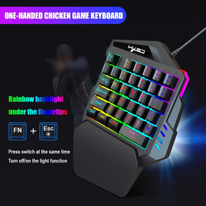 HXSJ Gaming One-Handed Keyboard And Mouse Set with 35 Keys, Dual-Color Injection Molded Keycaps, Colorful Backlight, USB Plug-And-Play Optical Mouse Combo Suitable for Gaming.