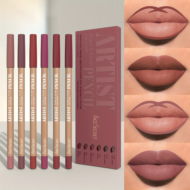 Long-lasting Waterproof Matte 6pcs Nude Lip Liner Set - Natural, Easy to Color, Non-smudge, Durable, Suitable for Daily Makeup