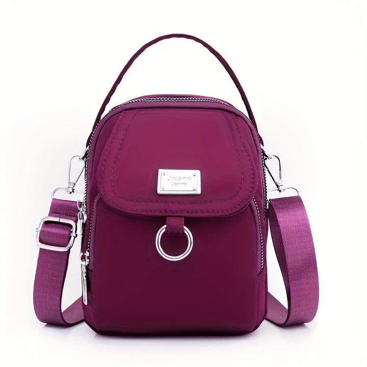 Lightweight Nylon Women's Crossbody Bag - Casual Mini Handbag with Multiple Zip Compartments, Detachable Shoulder Strap, Available in Lavender, Black, Dark Purple, Teal, Brown, Royal Blue