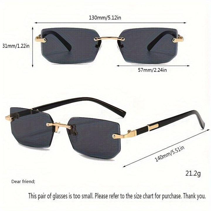 Square Rimless Vintage Sunglasses Stylish Design Golden Frame Black Hip Hop Sunglasses