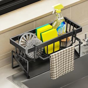 Kitchen Sink Sponge Holder, 304 Stainless Steel Self Draining Kitchen Sink Organizer, Sink Rack, Dish Brush Rag Soap Scrub Accessories For Countertop Baskets, Buckets And Containers, Baskets, Buckets And Containers For Home O