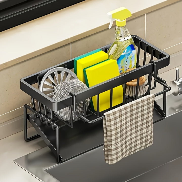 Kitchen Sink Sponge Holder, 304 Stainless Steel Self Draining Kitchen Sink Organizer, Sink Rack, Dish Brush Rag Soap Scrub Accessories For Countertop Baskets, Buckets And Containers, Baskets, Buckets And Containers For Home O