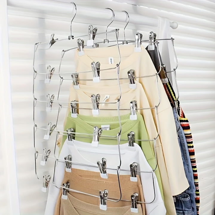 6-Tier Metal Skirt and Pant Hanger with 12 Clips, Space-Saving Closet Organizer for Shirts, Ties, Belts, Scarves, Socks, and Bras - Black, Multiitem Hanger | Vertical Hangers | Sturdy Clothes Hanger, Hangers for Clothes