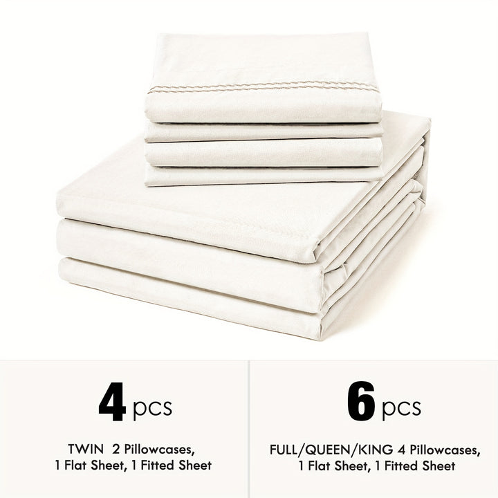 Ensemble de draps 6 pièces à poches profondes - Ensemble de draps de luxe ultra doux et lavable en machine - Draps brodés résistants au rétrécissement et à la décoloration