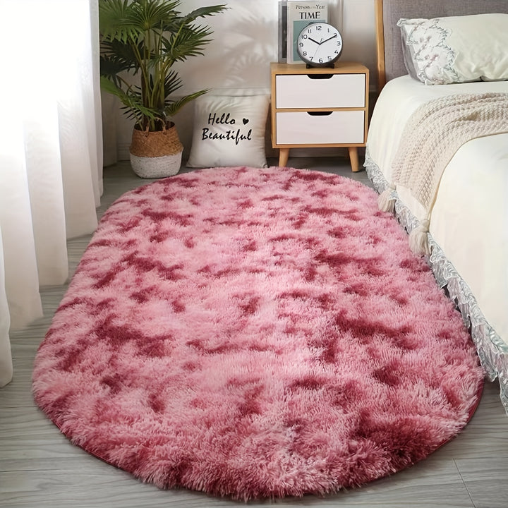 Soft Polyester Plush Oval Area Rug for Bedroom and Living Room - Hand Washable, Perfect for Coffee Table and Doorway Decor