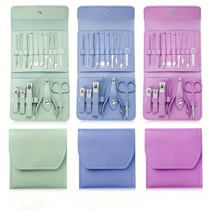 4/8/12/16pcs Household Multi-Functional Stainless Steel Ear Spoon Nail Clippers Pedicure Nail Scissors Tool Set with Folding Bag Manicure Cutter Kits