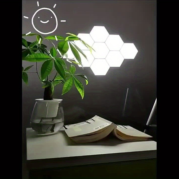 6-Pack Modern Touch-Controlled Hexagonal LED Wall Lights, DIY Assembly, Energy-Efficient Neutral White Lighting with Touch Night Light, Plastic Material, Wall-Mounted, Up-Light Illumination, USB Powered, No Battery Included