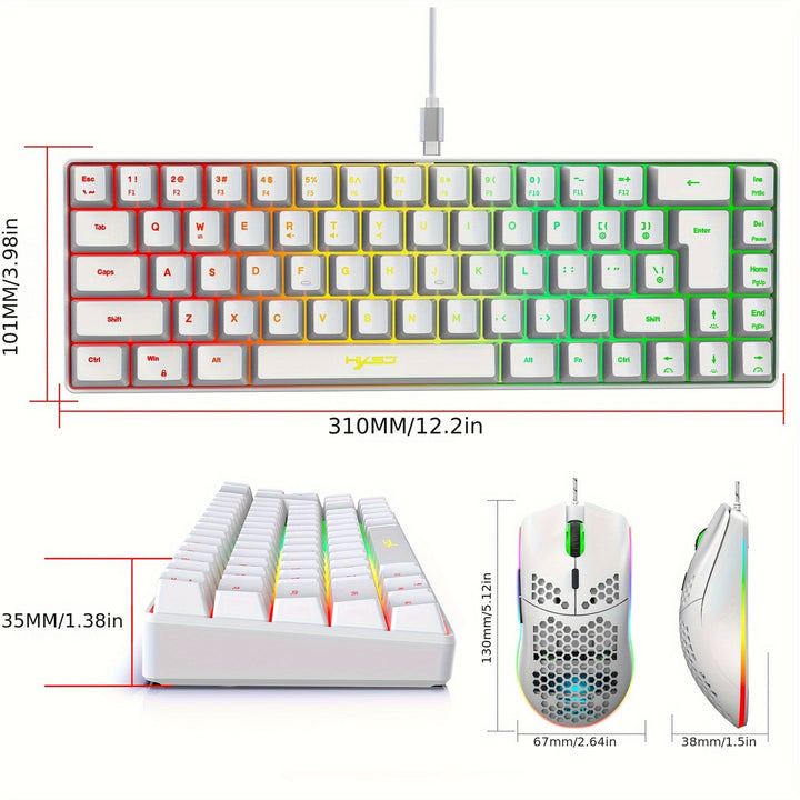 HXSJ-RGB Keyboard And Gaming Mouse Combo, Compact 68-Key Mini Wired Keyboard with RGB Lighting And a 1000-6400 DPI Mouse, Suitable for Gaming on PS4, Xbox, PC, Laptop, And Mac.