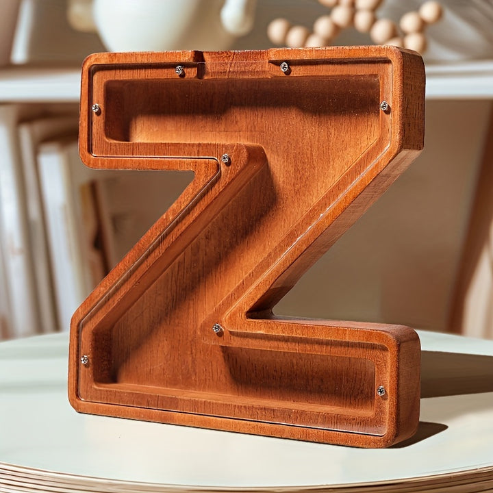 Wooden Lettered Piggy Bank, Personalized Lettered Bank, Wooden Bank 26 English Alphabet Bank, Home Decoration Children's Gifts Halloween、Christmas Gift、Thanksgiving Day easter gift