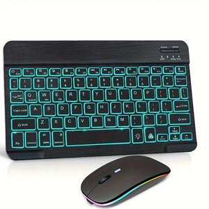 Ultraflaches RGB-Set aus kabelloser Tastatur und Maus – tragbare, wiederaufladbare kabellose Kombination für iPad, iPhone, Samsung-Tablets, Android-Smartphones und Windows-Geräte