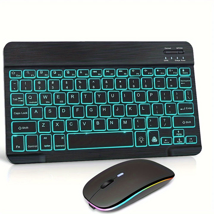 Ultra-Slim RGB Wireless Keyboard & Mouse Set - Portable, Rechargeable Wireless Combo for iPad, for iPhone, for SamSung Tablets, for Android Smartphones & Windows Devices