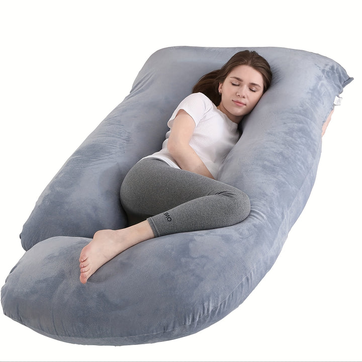 60-inch J-Shaped Full Body Pillow, Maternity Pillow, Maternity Full Body Pillow with Velvet Pillowcase, Full Body Pillow with Back, Leg, And Tummy Support, Helps Ensure Adequate, Comfortable Sleep