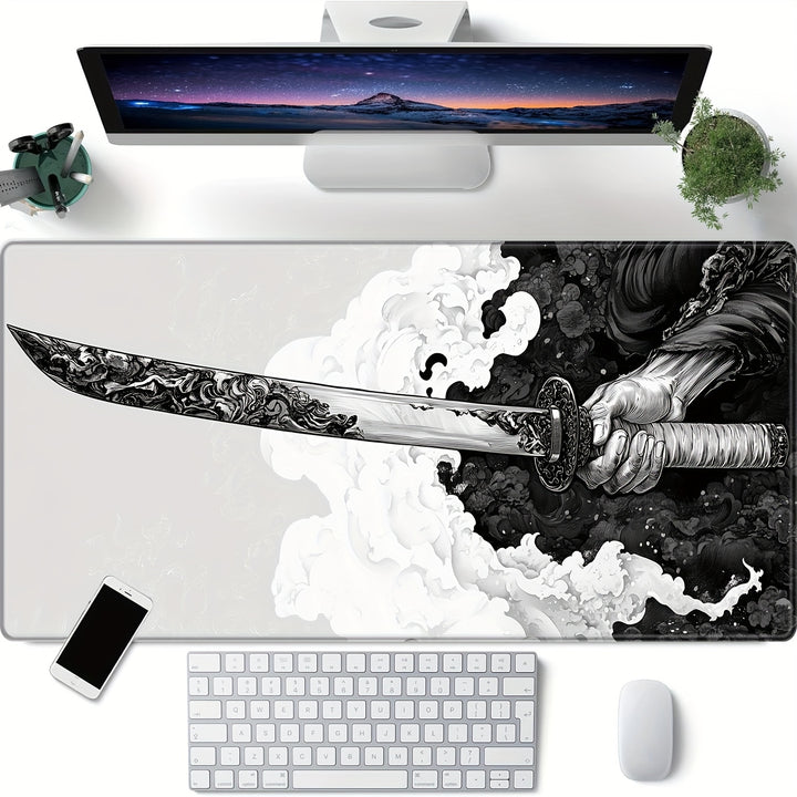 Extra-Large Japanese Samurai Sword Gaming Mouse Pad - 80.01 x 29.97 cm, Stitched Edges for Durability, Natural Rubber Desk Mat