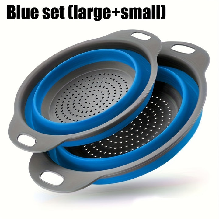 Silicone Kitchen Drain Basket Set - 1/2 Set, Collapsible, Round Funnel, 1 Large & 1 Small, Ideal for Draining Pasta, Veggies & Fruits
