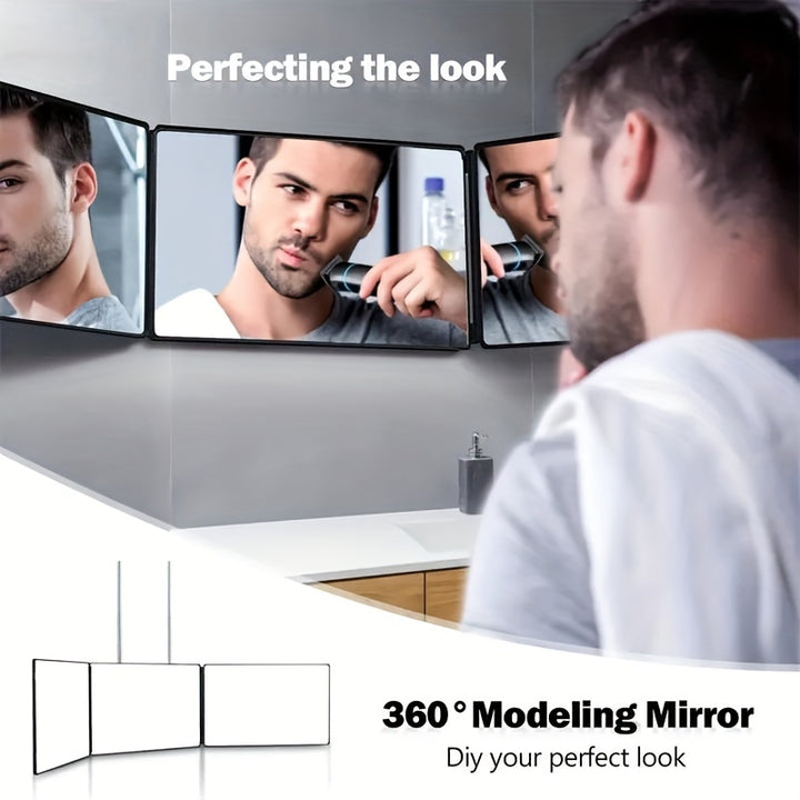360° rotating 3-Way Trifold Mirror - Height Adjustable with Hooks for Effortless Self-Hair Cutting & Makeup Application