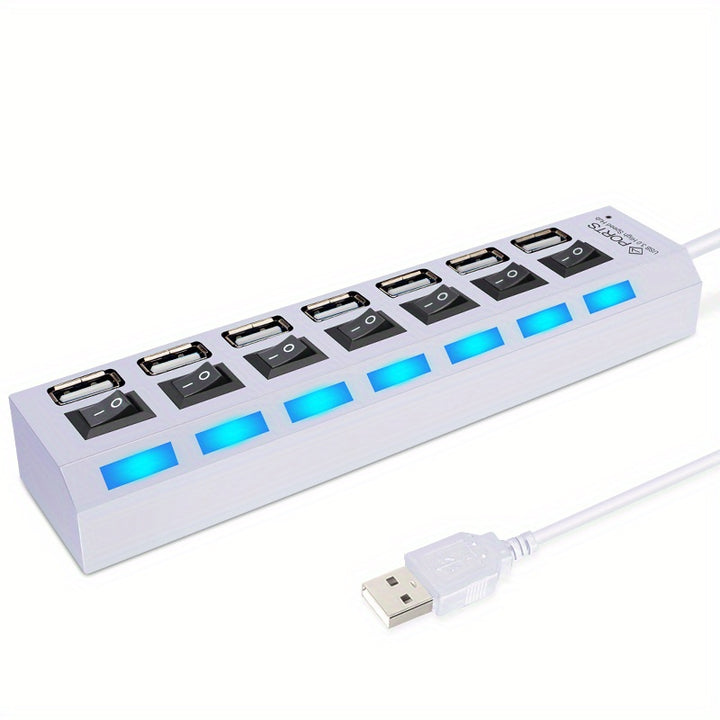 WHXMSH High-Speed USB 2.0 Hub - Expand Your Device's Connectivity with 4/7 Ports, LED Indicator Switches, Compact & Lightweight Design for PC & Laptop - Black