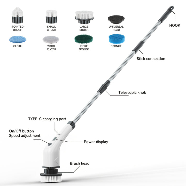Multi-Functional Electric Cleaning Brush With Retractable Handle, 7-In-1 Cleaning Brush