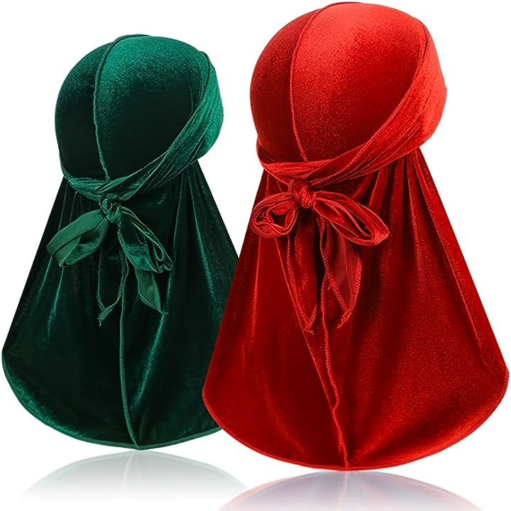 Durags en velours pour hommes - Longue queue, brillant, bonnet pour cheveux stylés