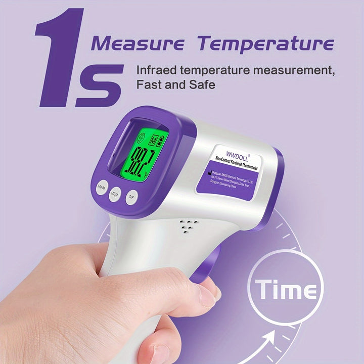 WWDOLL Infrared Forehead Thermometer for Adults - Non-Contact for Formula, Cold & Flu, And Body Temperature (Batteries Not Included, 2x4AAA Batt. Req.) - Accurate Sensor, Fast Response, Fever Alarm, Memory, LCD Display - Idea