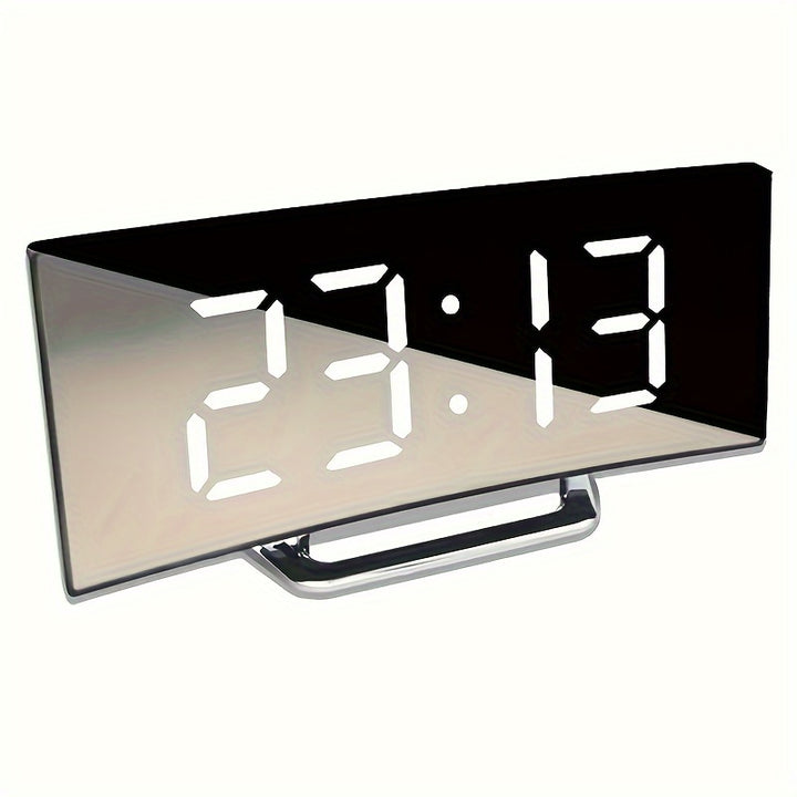 Modern LED Mirror Clock with Curved Display - Silent Digital Alarm, Dimmable, USB or Battery Powered, ABS Material - Perfect for Home Decor