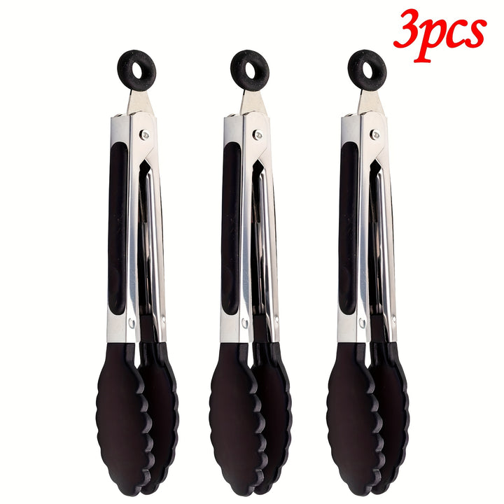 3pcs / 7pcs Kitchen Tongs, 7 Inch Small Silicone Tongs with Stainless Steel Silicon Handles and Nylon Tips, Heat Resistant Non-Stick Cooking Tongs, Mini Locking Food Tongs for Cooking Salad Grilling and Frying